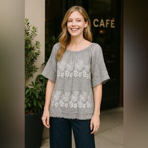 NWOT POL Boho Gauzy Lace Blouse Top Size S